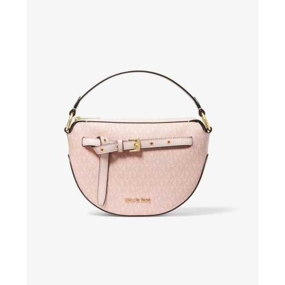 Michael Michael Kors Emilia Half Moon Crossbody Bag Dark Powder Blush Logo Pink - Picture 3 of 7